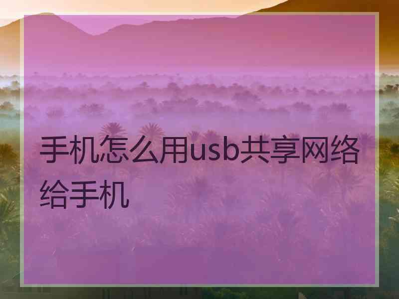 手机怎么用usb共享网络给手机